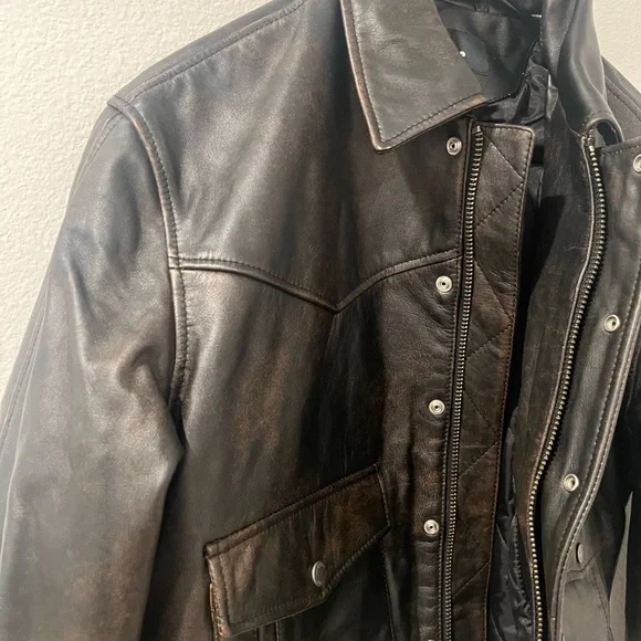 Men’s Brown Leather VESTE EN CUIR COURTE Jacket by Kooples Size S
